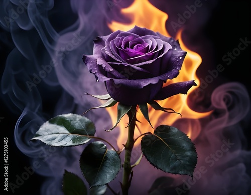 Dark Purple Rose in Fire and Smoke photo