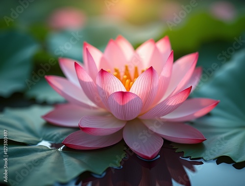 Close-up of a lotus flower with delicate pink petals