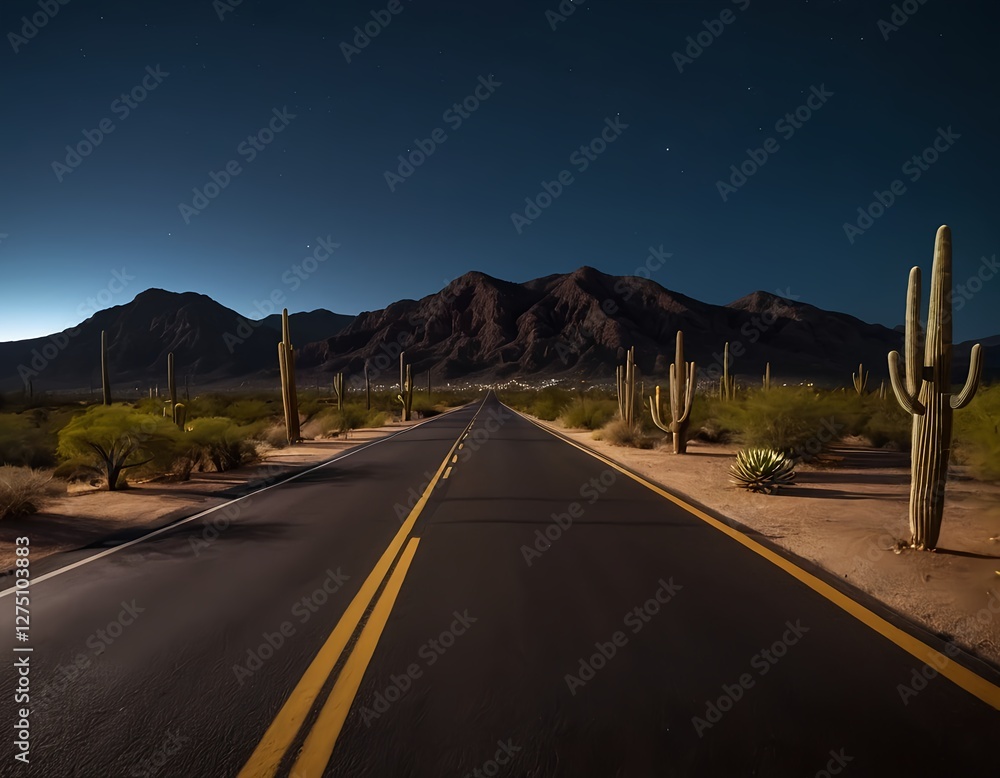 Naklejka premium Desert Highway at Night