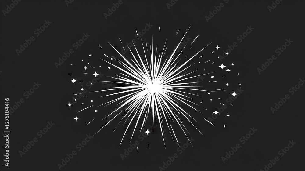 105.Clean line-art illustration of a classic firecracker design, featuring a starburst effect to indicate explosion, in a flat monochrome style. 105.Clean line-art illustration of a classic firecracker design, featuring a starburst effect to indicate explosion, in a flat monochrome style.