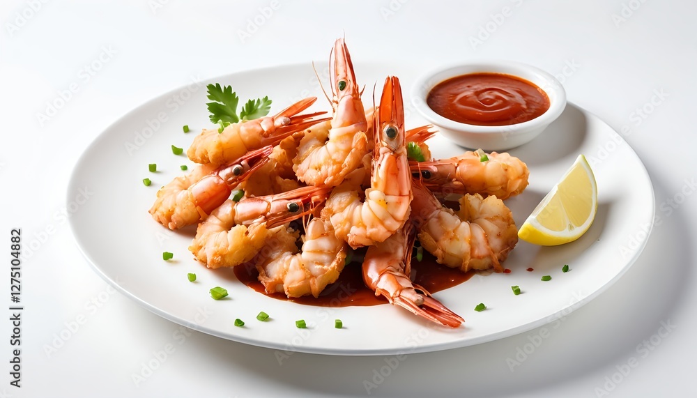 Delicious Fried Shrimp with Spicy Sauce and Lemon Delicious Fried Shrimp with Spicy Sauce and Lemon