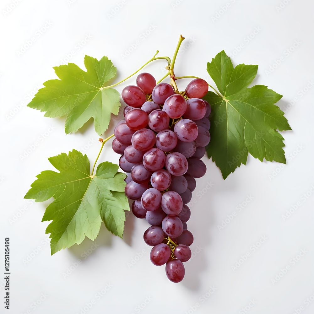 Fototapeta premium Fresh Red Grapes with Green Leaves