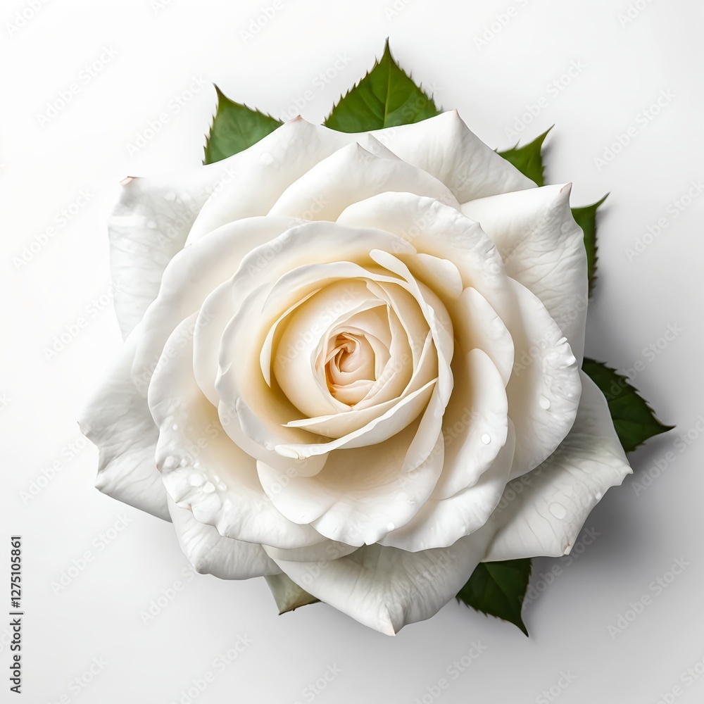 Fototapeta premium White Rose Blossom with Dew Drops
