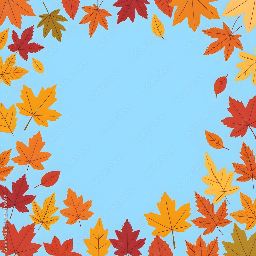 Fototapeta premium Autumn Leaves Frame on Blue Background