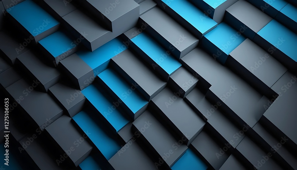Abstract Geometric Arrangement of Gray Blocks Interspersed with Blue Accents Abstract Geometric Arrangement of Gray Blocks Interspersed with Blue Accents