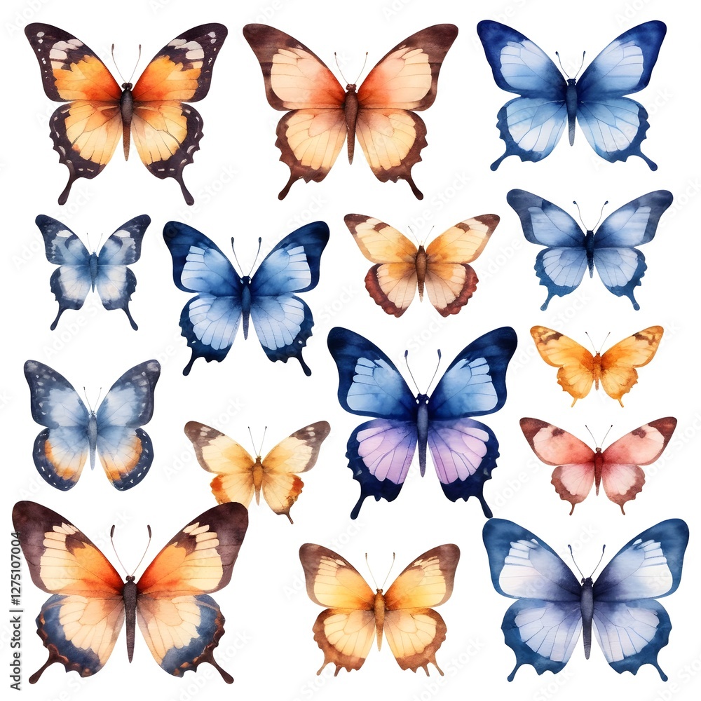 Fototapeta premium Collection of Watercolor Butterflies