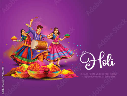Happy Holi festival of India background. group of people celebrating Holi. abstract vector illustration banner design