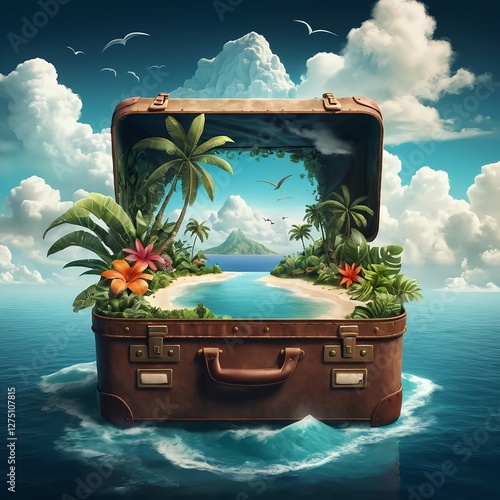 Tropical Island Getaway in a Vintage Suitcase