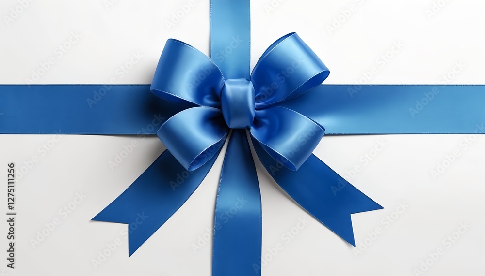 Blue Satin Ribbon Bow on White Background Blue Satin Ribbon Bow on White Background