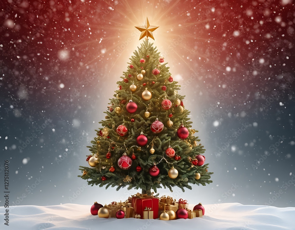 Obraz premium Magical Christmas Tree in Snowy Landscape