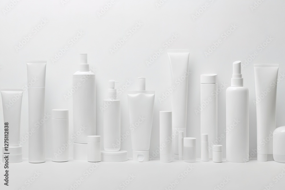 Collection of skincare products on a clean white surface - Collection of skincare products on a clean white surface -