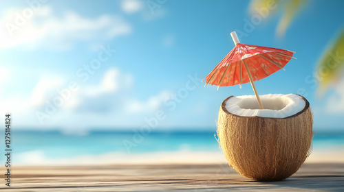 Wallpaper Mural A refreshing coconut drink adorned with a small umbrella, perfect for tropical beach settings and relaxation. Torontodigital.ca