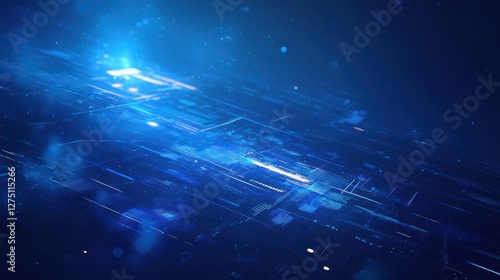 Abstract Digital Landscape:  A Futuristic Techscape in Vivid Blue Hues