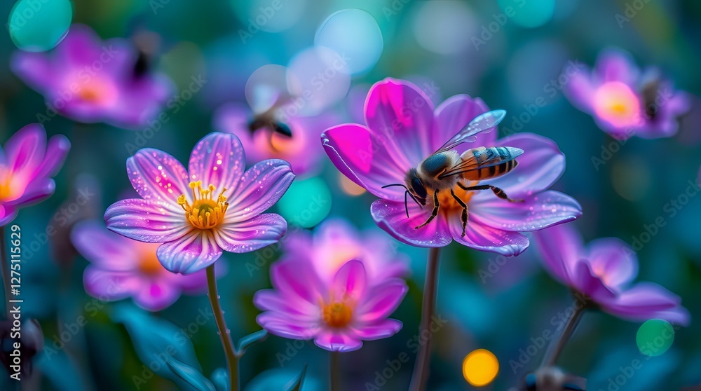 Fototapeta premium Honeybee on Purple Flower Macro Photography