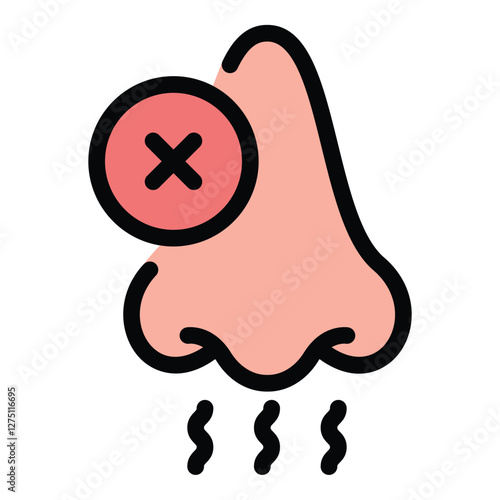 Loss of Sense of Smell Icon Olfactory Impairment in Flat Line Color Style.
