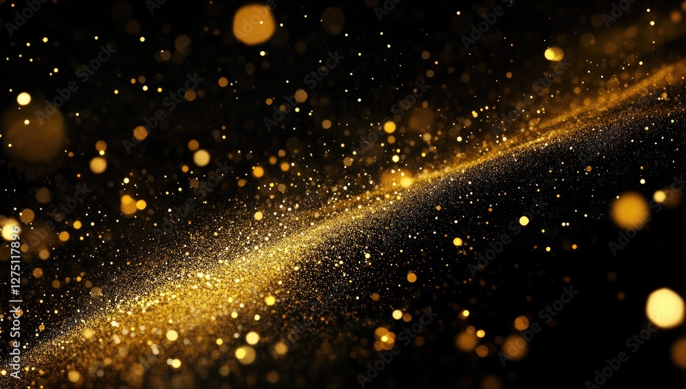 Naklejka premium Golden Glitter Particles Flowing on Dark Background