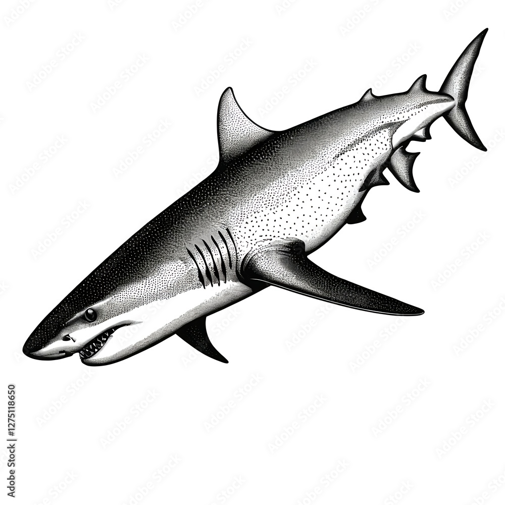 Naklejka premium Engraved Style Mako Shark Illustration