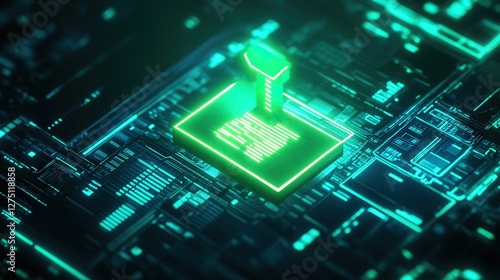 eon green checkmark glowing on top of a document icon, representing a successful audit completion in a modern, digital environment