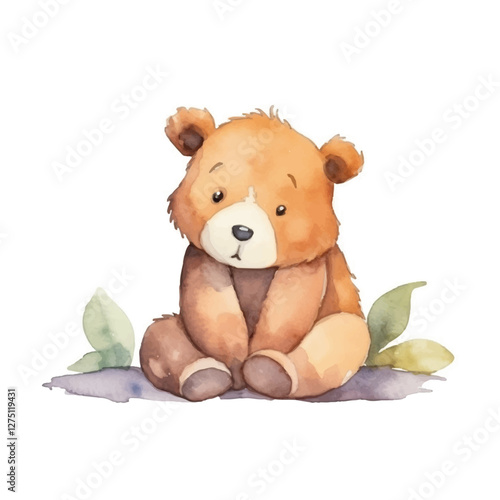 watercolors Cute bear confused illustration 