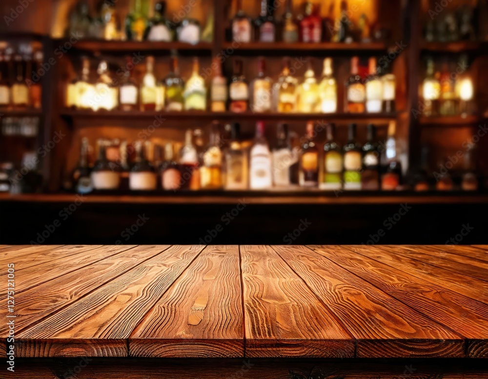 wooden surface with shelves of drinks blurred in the background, creating an inviting atmosphere. The wood has a rich texture and warm tones, suggesting a cozy setting wooden surface with shelves of drinks blurred in the background, creating an inviting atmosphere. The wood has a rich texture and warm tones, suggesting a cozy setting