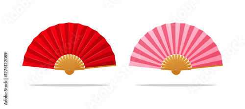 Chinese and Japanese traditional folding fan paper vector isolated on white background.