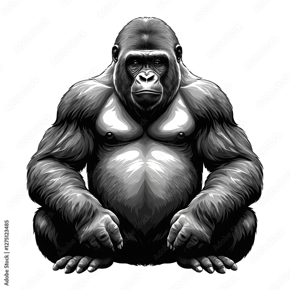 Powerful Gorilla Portrait, Monochromatic Ape Powerful Gorilla Portrait, Monochromatic Ape