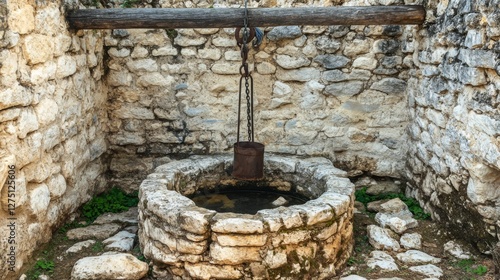 Ancient stone well in a stone wall.  Possible use Historical tourism