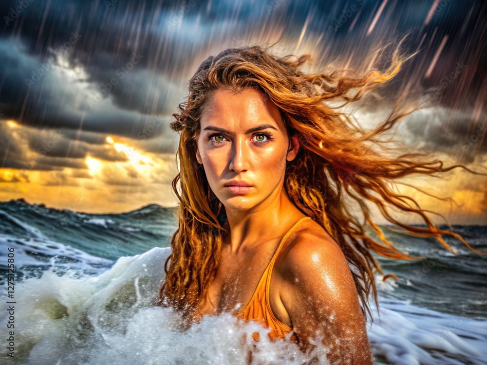 Obraz premium Documentary photography reveals the calming power of a human figure facing a furious tempest.