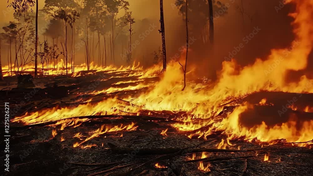 Forest fire consuming trees and vegetation during deforestation in a tropical region, deforestation make fire on forest damage environment video stock ing Forest fire consuming trees and vegetation during deforestation in a tropical region, deforestation make fire on forest damage environment video stock ing