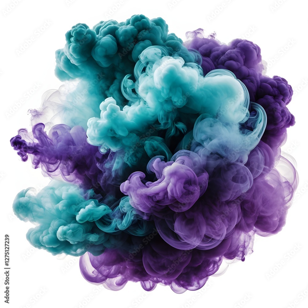 Abstract Teal and Purple Ink Swirl in Water