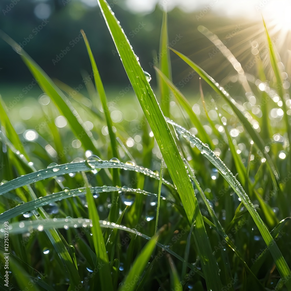 Dew Drops on Green Grass at Sunrise Dew Drops on Green Grass at Sunrise