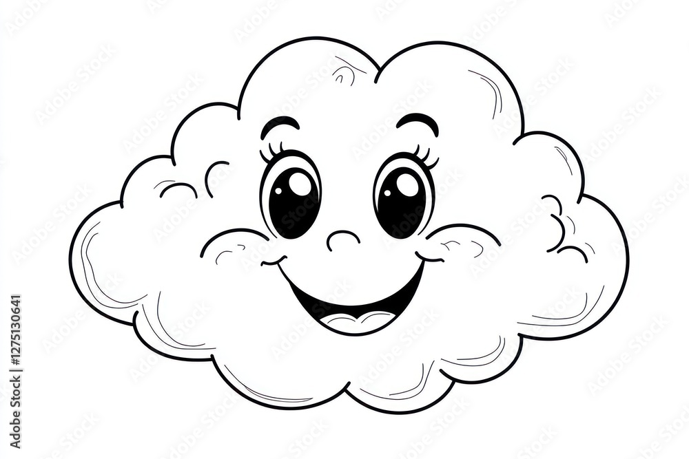 Happy cloud cartoon, white background, children's illustration, educational material Happy cloud cartoon, white background, children's illustration, educational material