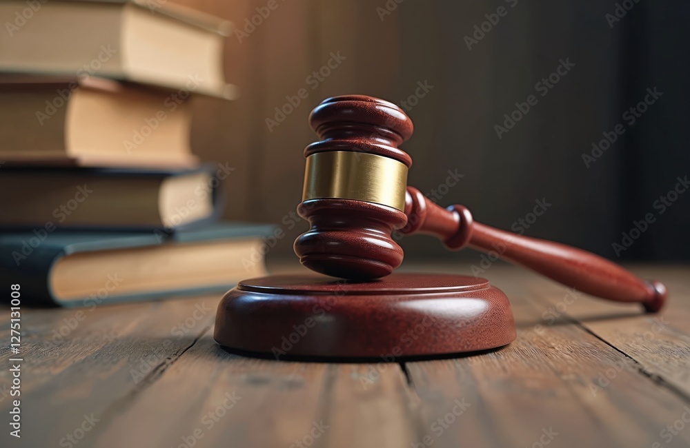 Judge gavel rests on wooden table near books pile. Symbolizes justice, law, order, legal proceedings. Perfect for illustrating legal themes, court decisions, jurisprudence, judiciary system. Judge gavel rests on wooden table near books pile. Symbolizes justice, law, order, legal proceedings. Perfect for illustrating legal themes, court decisions, jurisprudence, judiciary system.