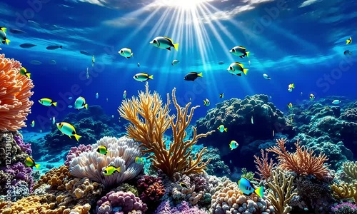 Wallpaper Mural Vibrant Coral Reef Underwater Scene with Tropical Fish Torontodigital.ca