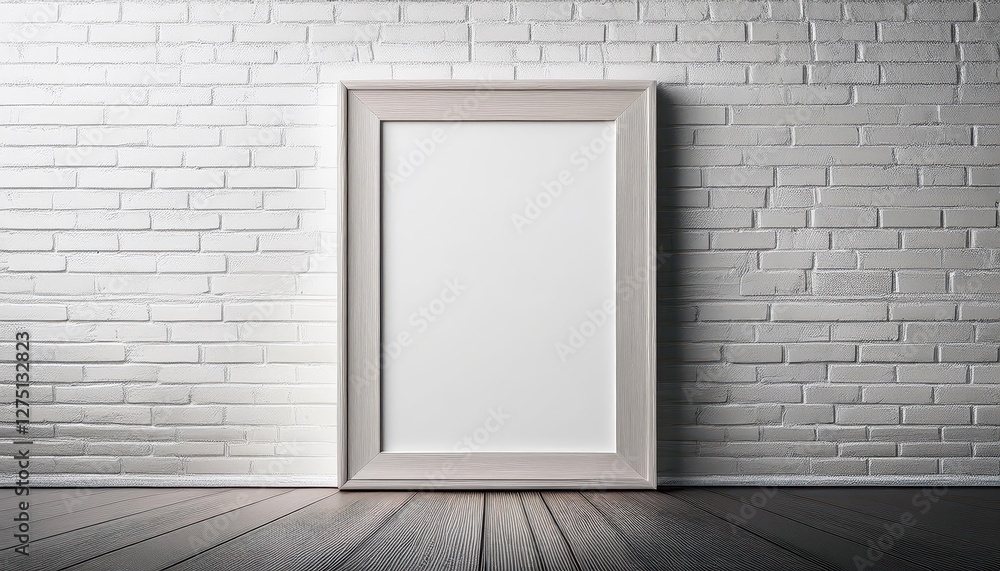 Minimalistic Portrait Frame Against a Textured White Brick Wall, Embracing Simplicity and Elegance in Monochromatic Style. Minimalistic Portrait Frame Against a Textured White Brick Wall, Embracing Simplicity and Elegance in Monochromatic Style.