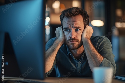 A man stares at his computer screen, unsure of how to move forward after being laid off