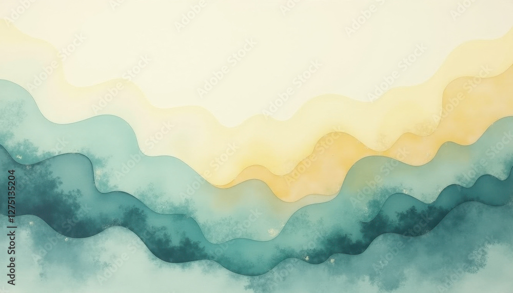 Teal and Amber Abstract Watercolor Waves Teal and Amber Abstract Watercolor Waves