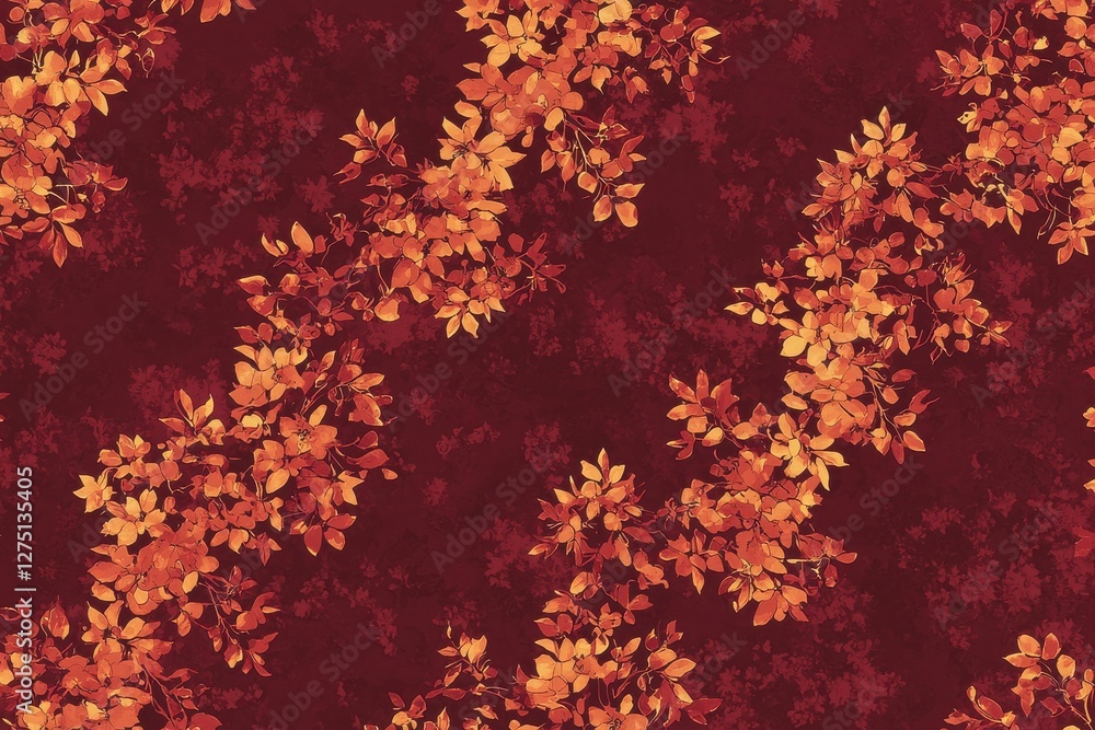 Autumn Leaves Pattern on Deep Red Background for Decorative Use Autumn Leaves Pattern on Deep Red Background for Decorative Use
