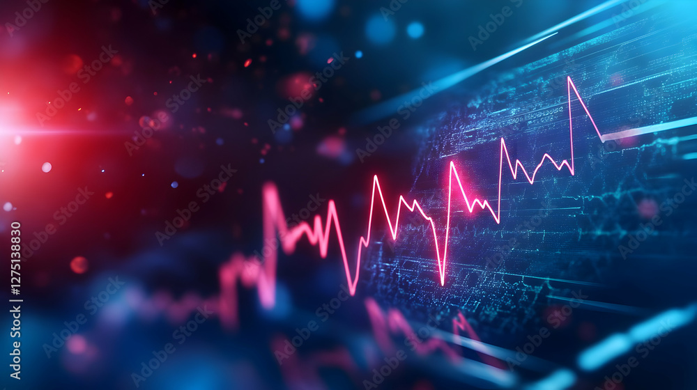 Digital heartbeat line in vibrant colors symbolizes innovation and technological progress, set against a backdrop of data visualization. Digital heartbeat line in vibrant colors symbolizes innovation and technological progress, set against a backdrop of data visualization.