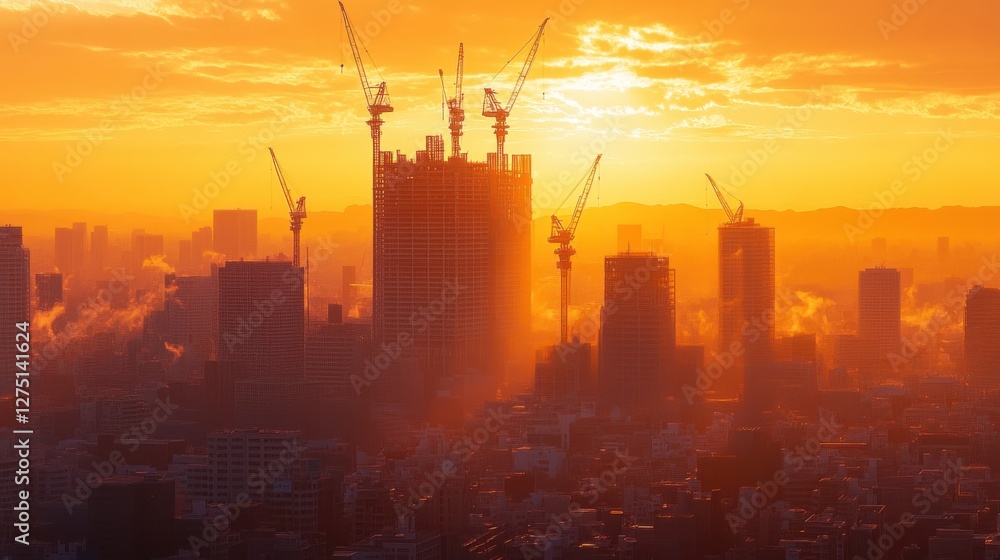 Fototapeta premium A panoramic cityscape with a skyscraper under