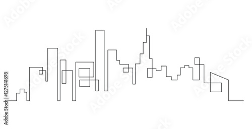 Abstract modern House City Skyline continuous one line art drawing illustration

