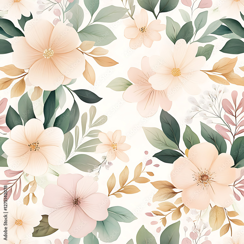 flowers and leaves in pictures illustrator2D. Generative AI Illustration