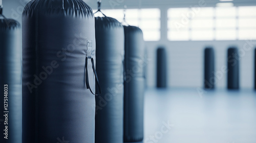 Heavy Bags in Gym: A row of...