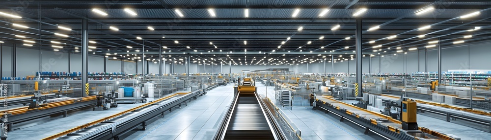 A spacious and modern warehouse with high ceilings, bright lights, and organized workspaces. This image portrays the efficiency and scale of contemporary industrial operations. A spacious and modern warehouse with high ceilings, bright lights, and organized workspaces. This image portrays the efficiency and scale of contemporary industrial operations.