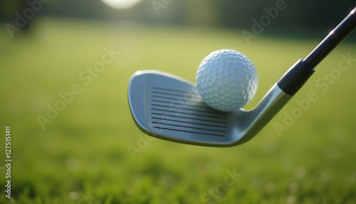 Professional Golf Club and Ball Close-up on Green Course photo