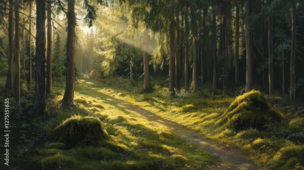 Obraz premium sunlit forest path