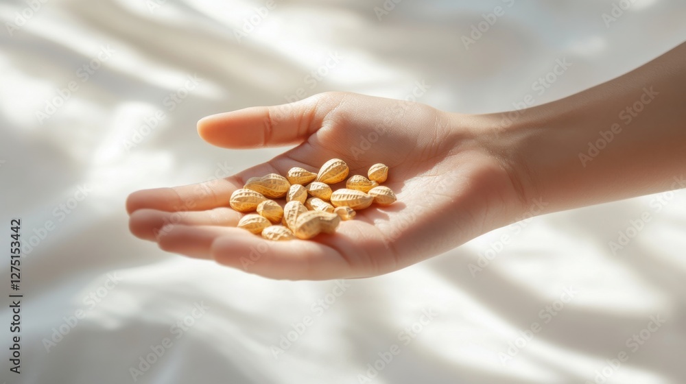 handful of peanuts on white fabric handful of peanuts on white fabric