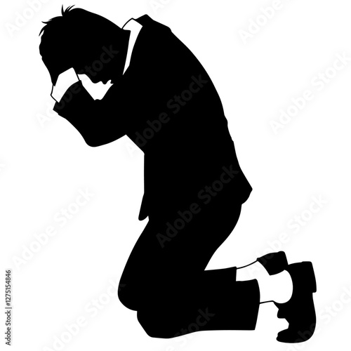 Illustration of a Businessman Kneeling with Head in Hands