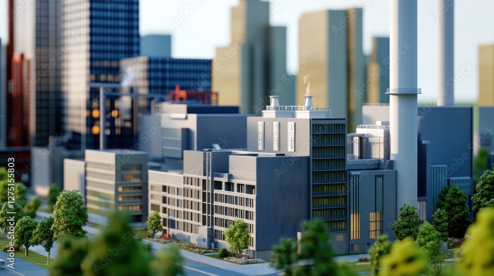 Modern Cityscape with Industrial Power Plant: A Blend of Urban Development and Energy Infrastructure Modern Cityscape with Industrial Power Plant: A Blend of Urban Development and Energy Infrastructure