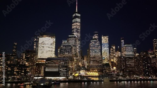Wallpaper Mural Night Skyline Of New York Skyline At Manhattan In New York United States. Night City Landscape. Financial District. New York Skyline At New York United States. Highrise Buildings Scenery.  Torontodigital.ca